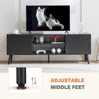 Meuble TV pour téléviseur de 55-60 pouces, centre de divertissement avec armoire de rangement, console multimédia de style milieu de siècle, charnière réglable