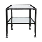 Table basse rectangulaire en métal noir avec plateau en verre et étagère inférieure