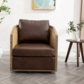 Fauteuil club rond pivotant à 360 degrés en tissu bouclette et cuir