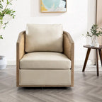 Fauteuil club rond pivotant à 360 degrés en tissu bouclette et cuir