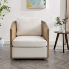 Fauteuil club rond pivotant à 360 degrés en tissu bouclette et cuir