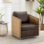 Fauteuil club rond pivotant à 360 degrés en tissu bouclette et cuir