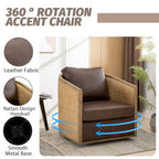 Fauteuil club rond pivotant à 360 degrés en tissu bouclette et cuir