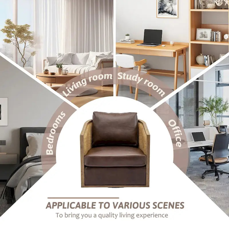 Fauteuil club rond pivotant à 360 degrés en tissu bouclette et cuir