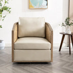 Fauteuil club rond pivotant à 360 degrés en tissu bouclette et cuir