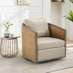 Fauteuil club rond pivotant à 360 degrés en tissu bouclette et cuir