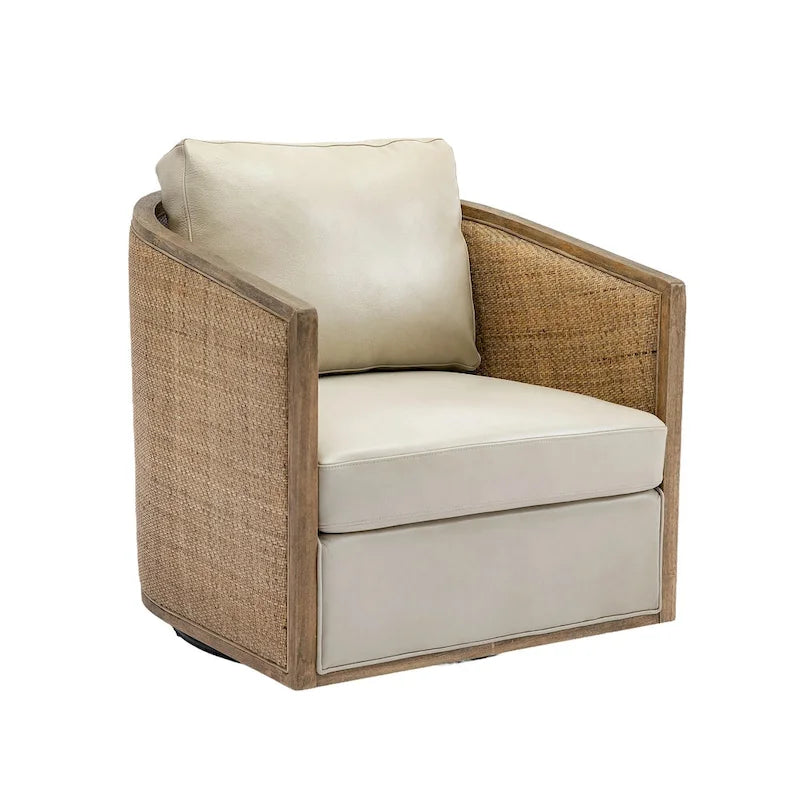 Fauteuil club rond pivotant à 360 degrés en tissu bouclette et cuir