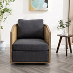 Fauteuil club rond pivotant à 360 degrés en tissu bouclette et cuir