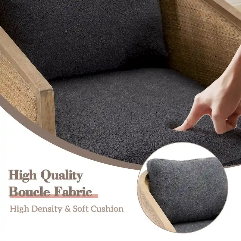Fauteuil club rond pivotant à 360 degrés en tissu bouclette et cuir