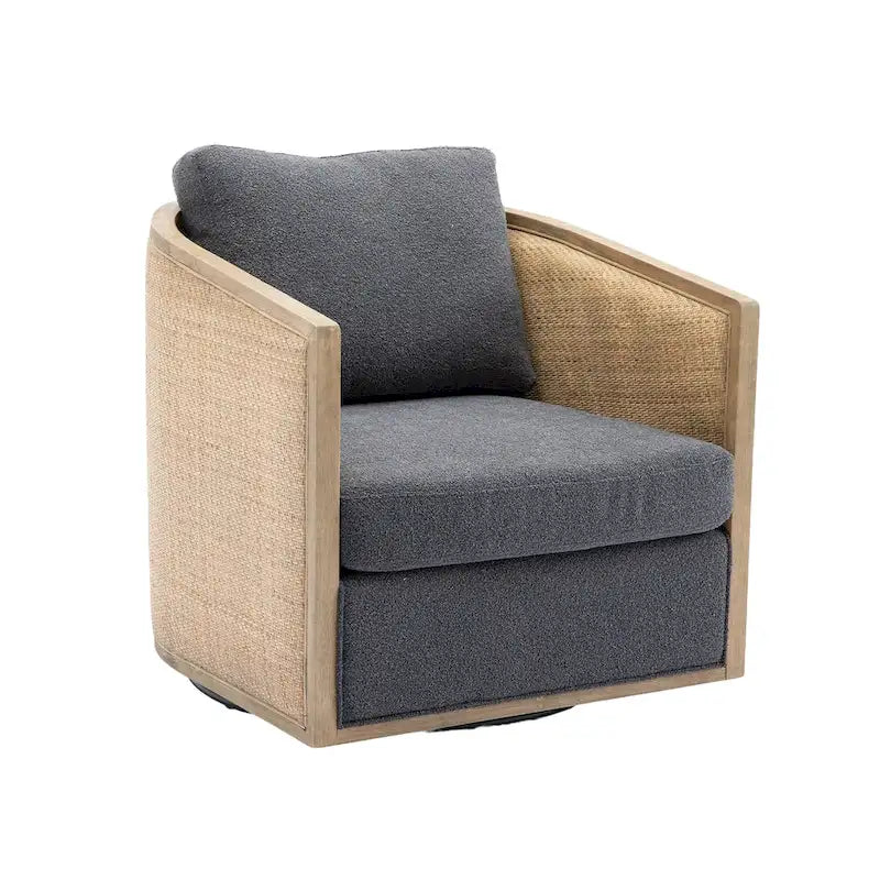 Fauteuil club rond pivotant à 360 degrés en tissu bouclette et cuir
