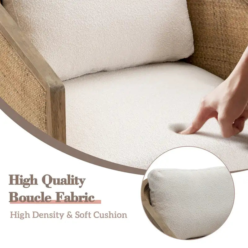 Fauteuil club rond pivotant à 360 degrés en tissu bouclette et cuir