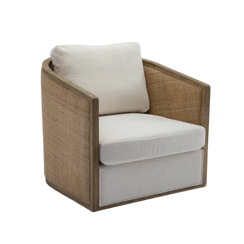 Fauteuil club rond pivotant à 360 degrés en tissu bouclette et cuir