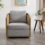 Fauteuil club rond pivotant à 360 degrés en tissu bouclette et cuir