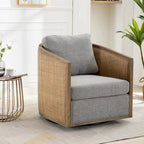 Fauteuil club rond pivotant à 360 degrés en tissu bouclette et cuir