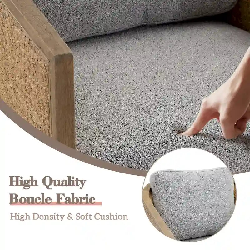 Fauteuil club rond pivotant à 360 degrés en tissu bouclette et cuir