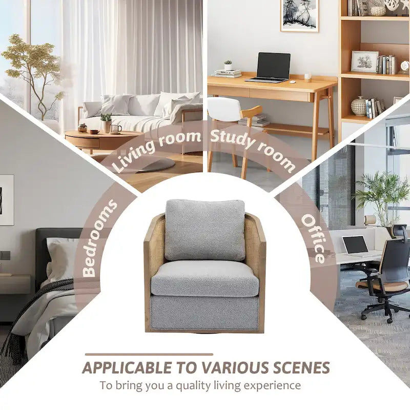 Fauteuil club rond pivotant à 360 degrés en tissu bouclette et cuir