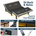 Sommier Réglable Renanim Zero Gravity avec Matelas en Mousse à Mémoire de Forme 12", Double Massage, USB, Éclairage Sous Lit, Télécommande, Contrôle par Application