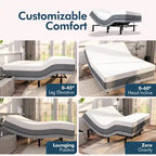Sommier Réglable Renanim Zero Gravity avec Matelas en Mousse à Mémoire de Forme 12", Double Massage, USB, Éclairage Sous Lit, Télécommande, Contrôle par Application
