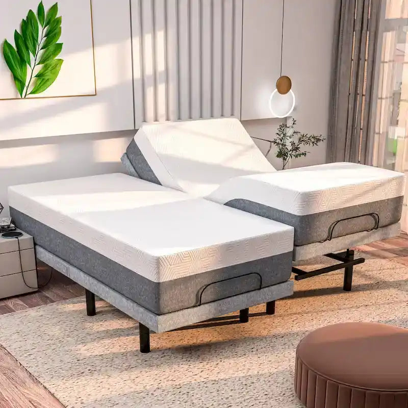 Sommier Réglable Renanim Zero Gravity avec Matelas en Mousse à Mémoire de Forme 12", Double Massage, USB, Éclairage Sous Lit, Télécommande, Contrôle par Application