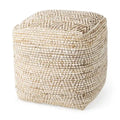 Pouf carré en coton crème et beige