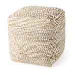 Pouf carré en coton crème et beige