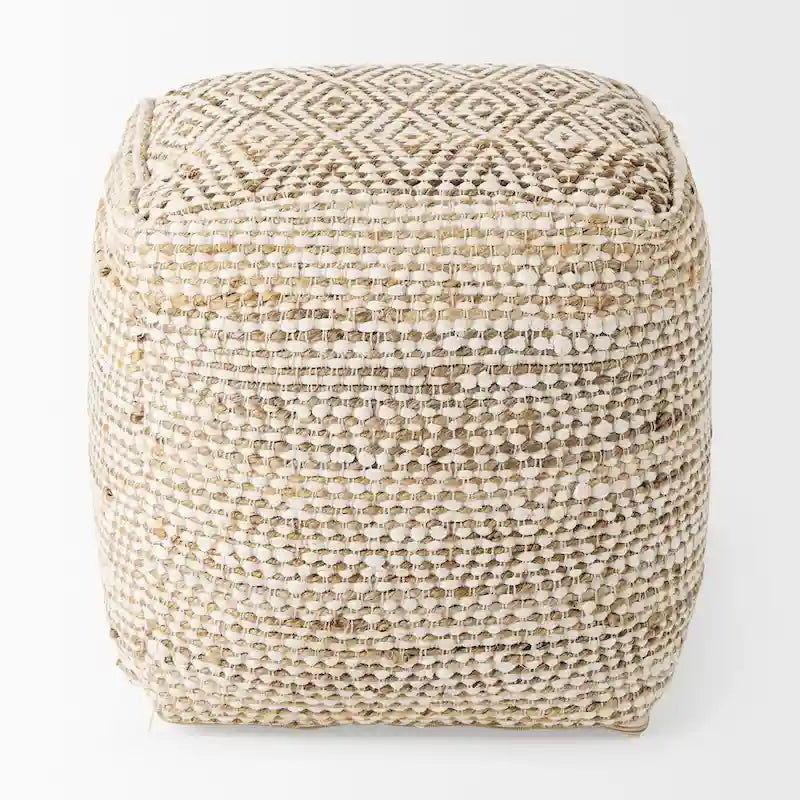 Pouf carré en coton crème et beige