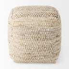 Pouf carré en coton crème et beige