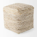 Pouf carré en coton crème et beige