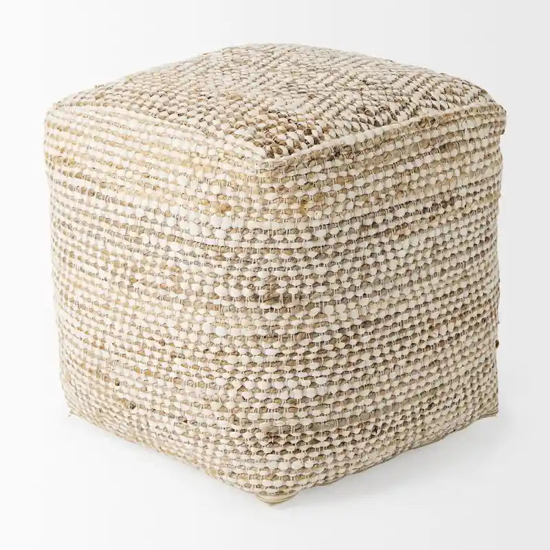 Pouf carré en coton crème et beige