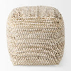 Pouf carré en coton crème et beige