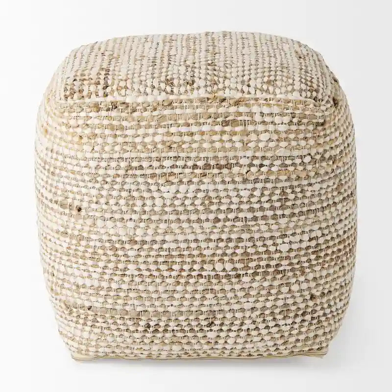 Pouf carré en coton crème et beige