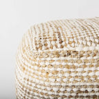 Pouf carré en coton crème et beige