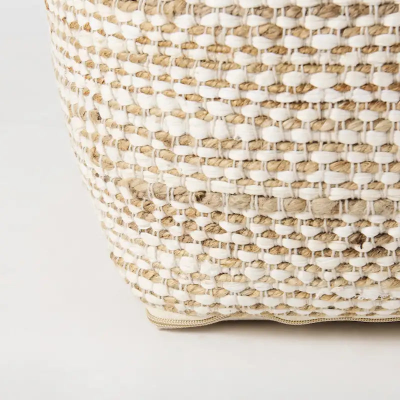 Pouf carré en coton crème et beige
