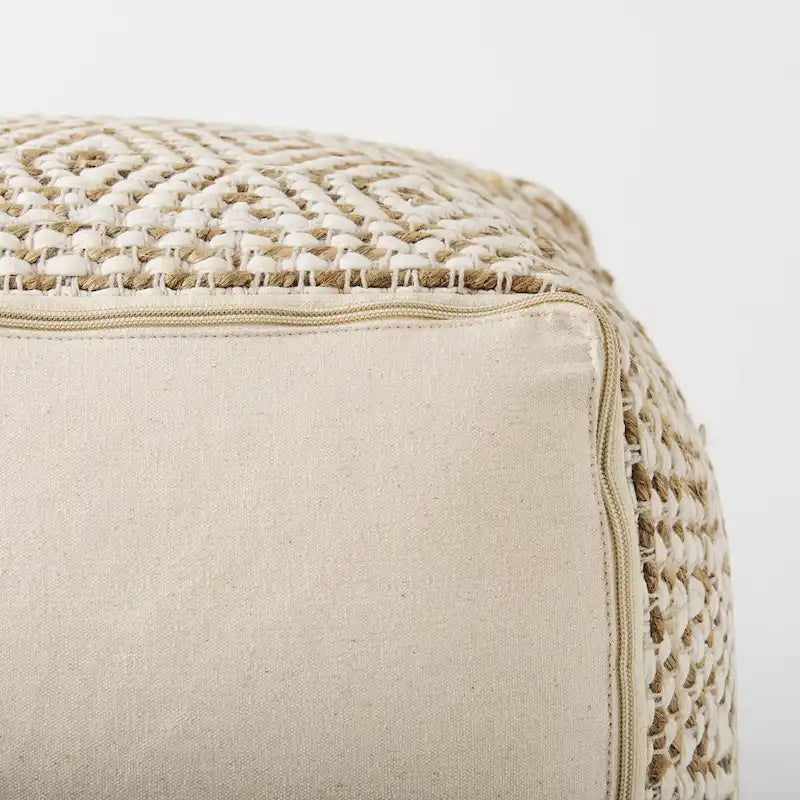 Pouf carré en coton crème et beige