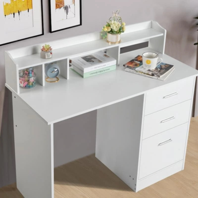 Bureau d'ordinateur en panneau de particules effet bois à trois tiroirs