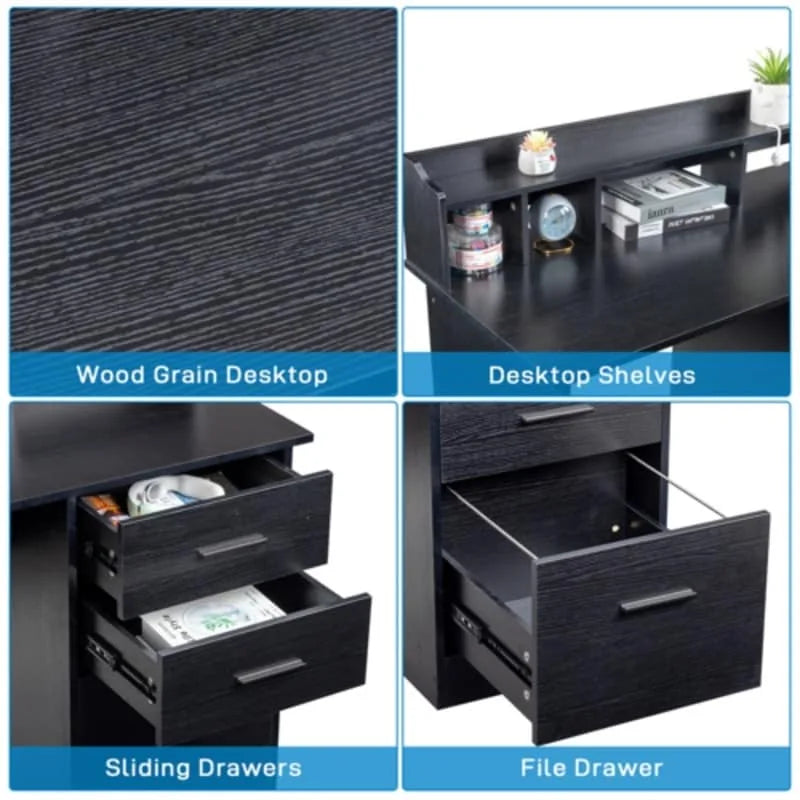Bureau d'ordinateur en panneau de particules effet bois à trois tiroirs