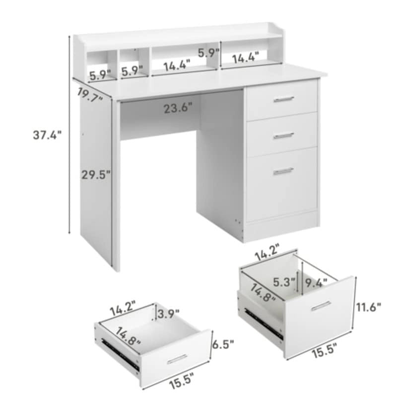 Bureau d'ordinateur en panneau de particules effet bois à trois tiroirs