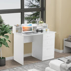 Bureau d'ordinateur en panneau de particules effet bois à trois tiroirs
