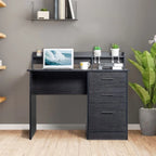 Bureau d'ordinateur en panneau de particules effet bois à trois tiroirs