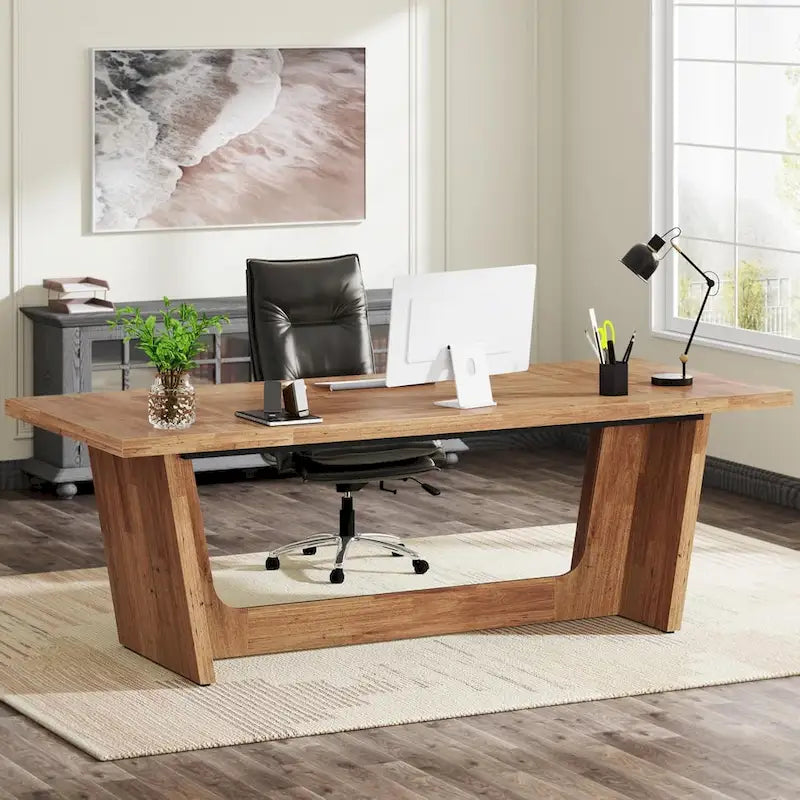 Bureau d'ordinateur exécutif en bois de 70,87 pouces pour bureau à domicile