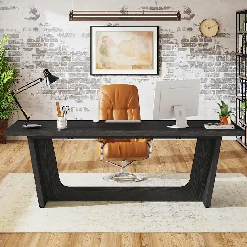 Bureau d'ordinateur exécutif en bois de 70,87 pouces pour bureau à domicile
