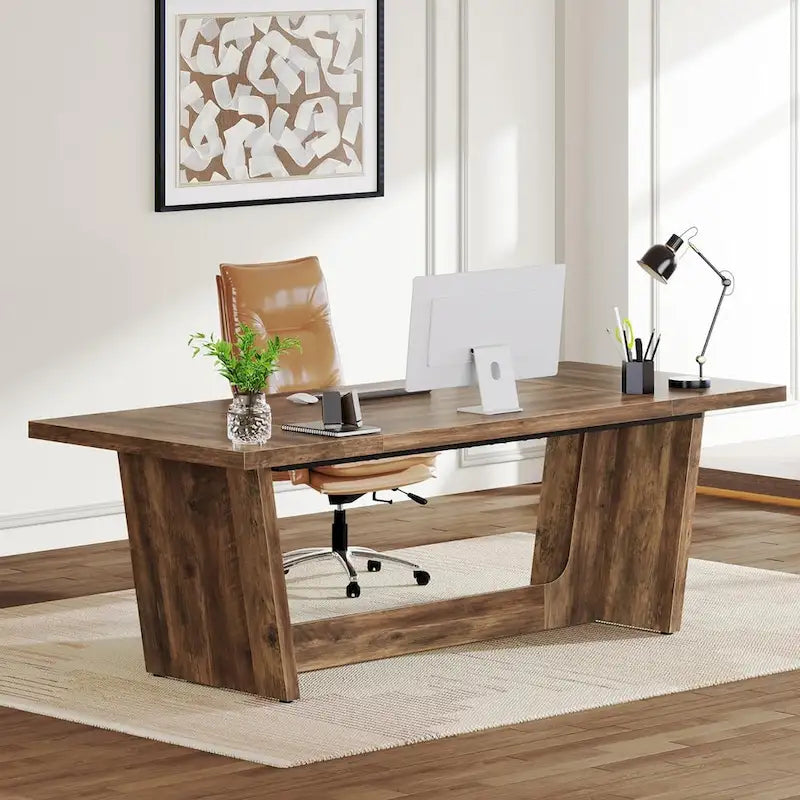 Bureau d'ordinateur exécutif en bois de 70,87 pouces pour bureau à domicile