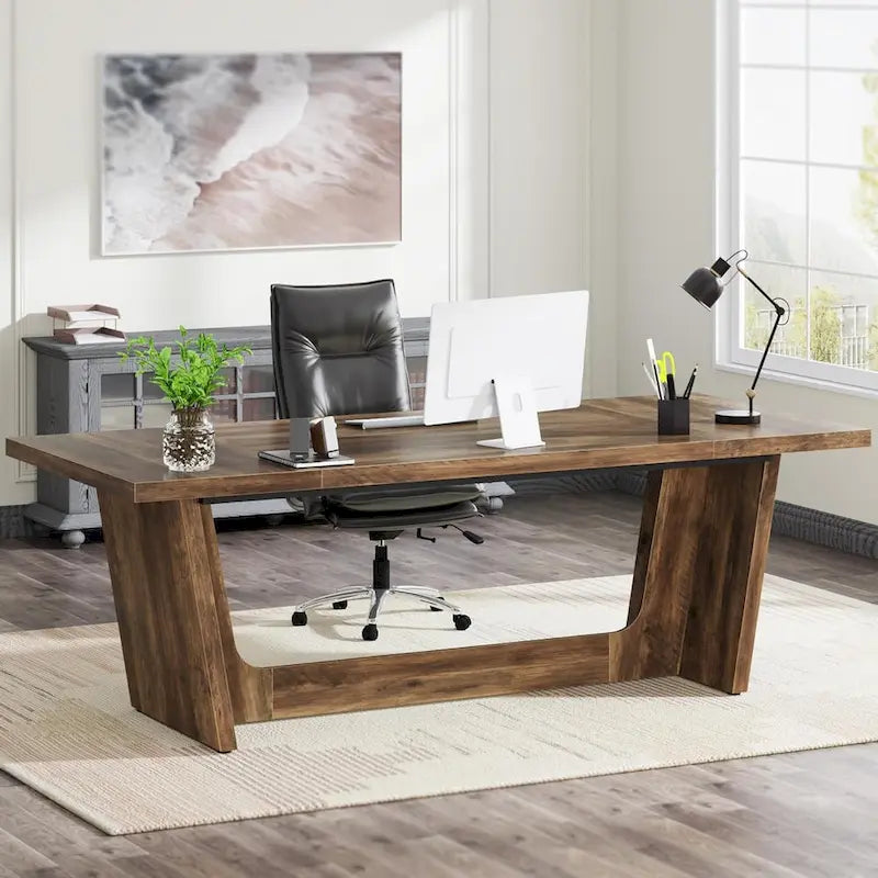 Bureau d'ordinateur exécutif en bois de 70,87 pouces pour bureau à domicile