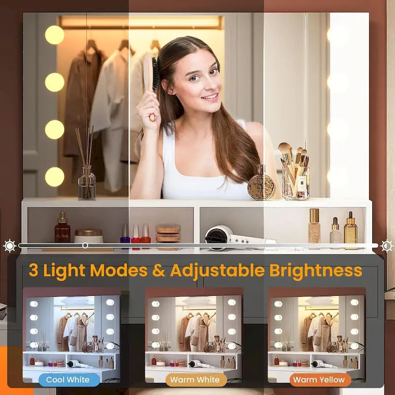 Coiffeuse Maquillage Miroir Lumineux LED Commode 5 Tiroirs Meuble