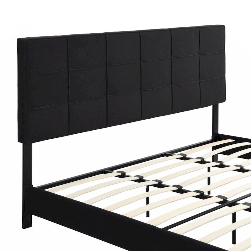 Cadre de lit plateforme rembourré King Size avec tête de lit en tissu de lin, noir