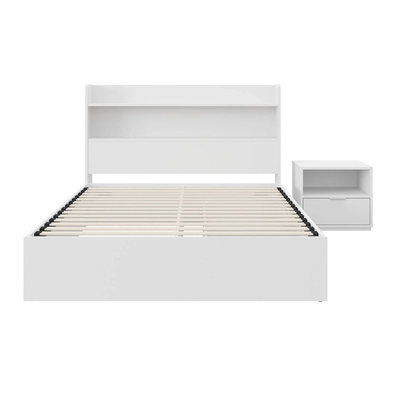 Lit plateforme avec tête de lit et table de chevet à 1 tiroir