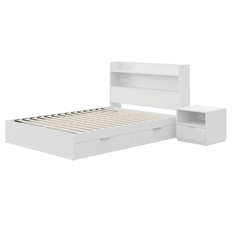Lit plateforme avec tête de lit et table de chevet à 1 tiroir