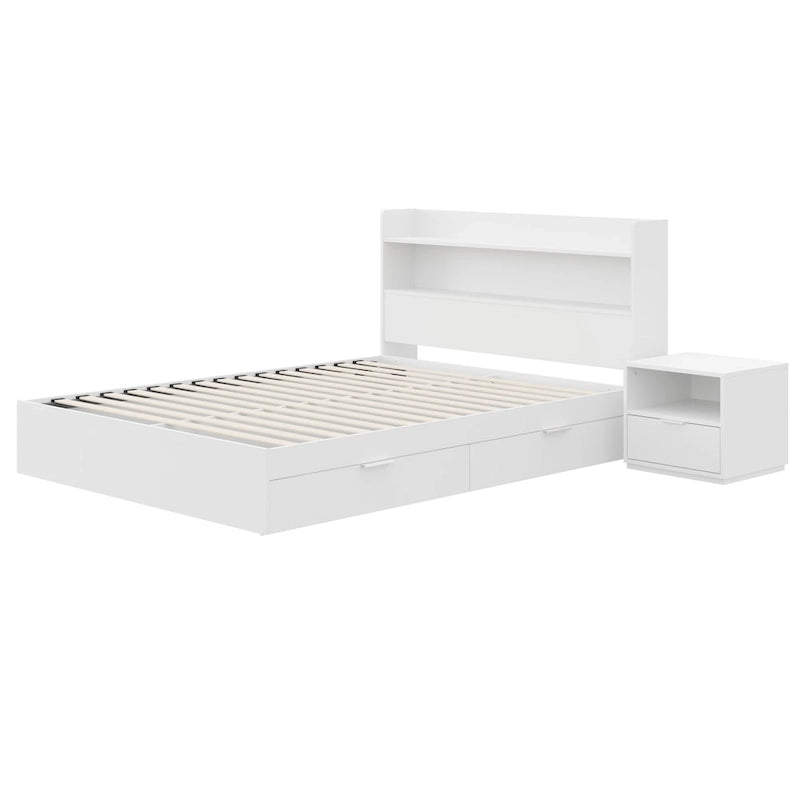 Lit plateforme avec tête de lit et table de chevet à 1 tiroir
