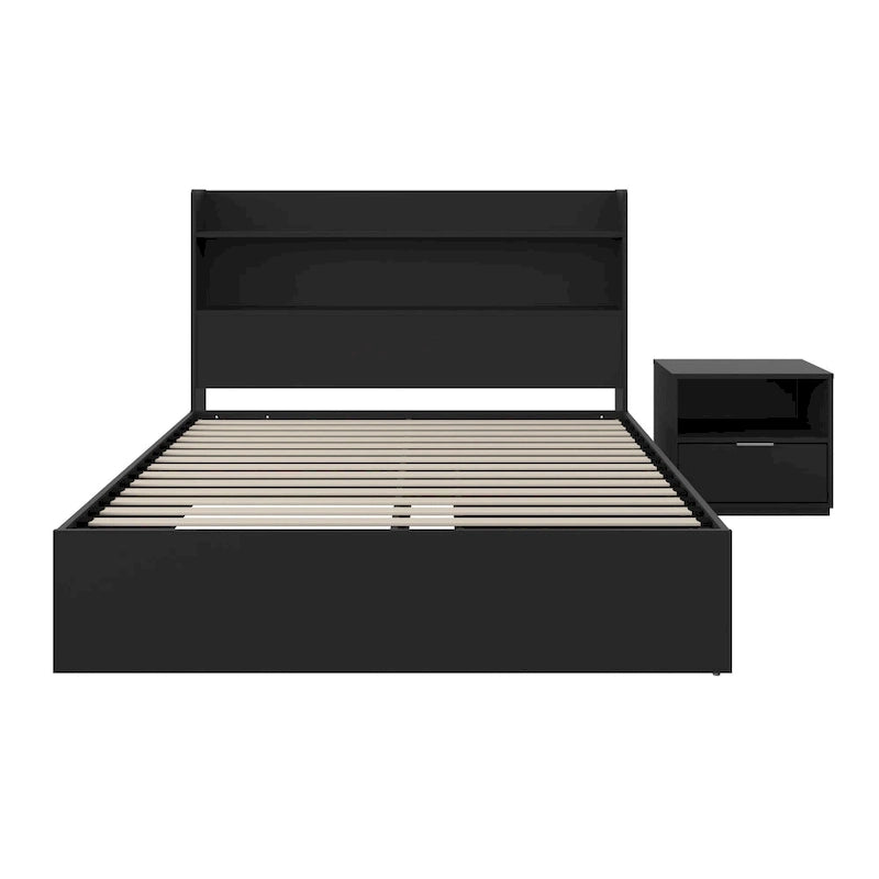 Lit plateforme avec tête de lit et table de chevet à 1 tiroir