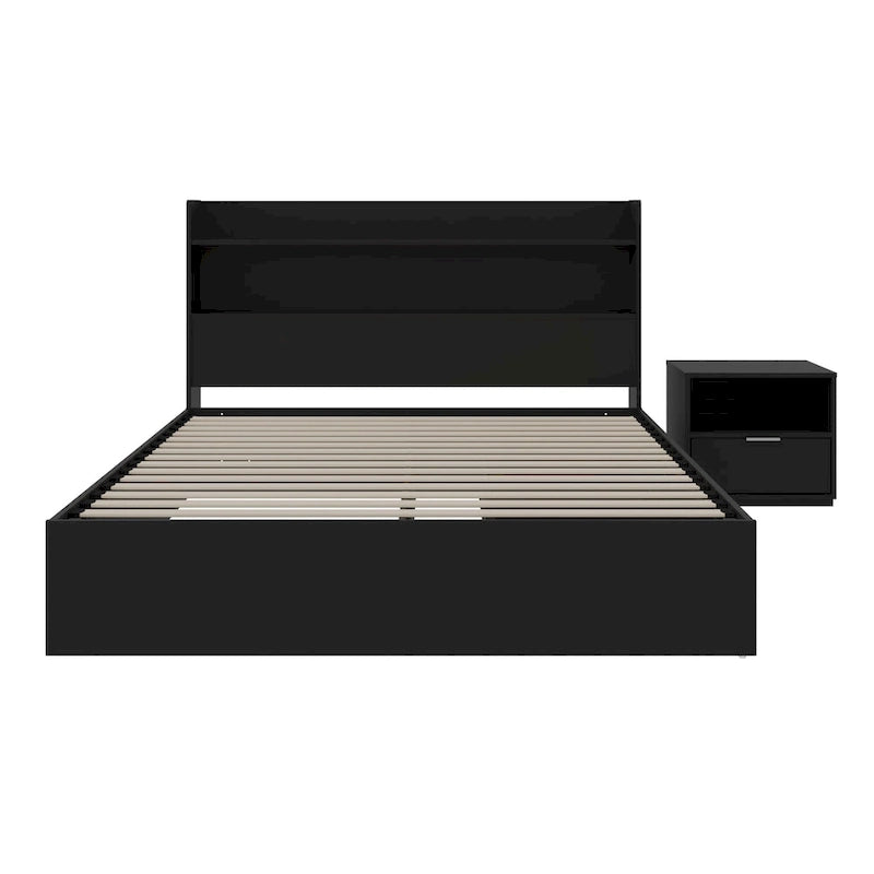 Lit plateforme avec tête de lit et table de chevet à 1 tiroir